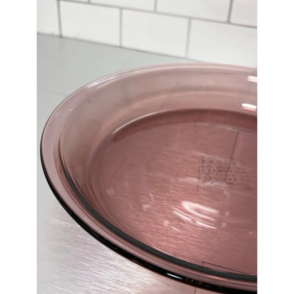 Vintage Pyrex Cranberry 209 9” Round Pie Plate Baking Dish Light Purple USA